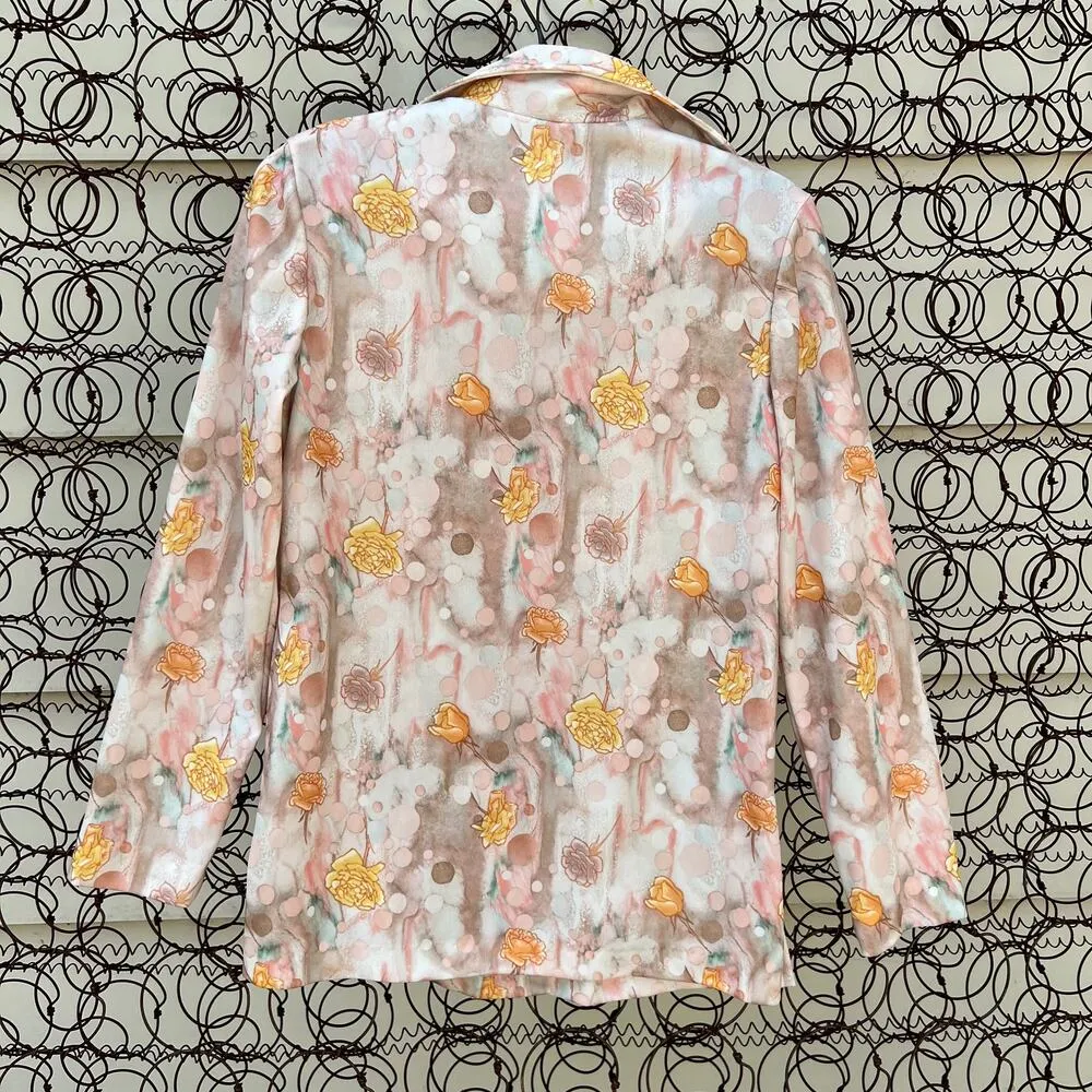 Vintage 70s yellow rose dagger point collar button down blouse Size M - Image 5