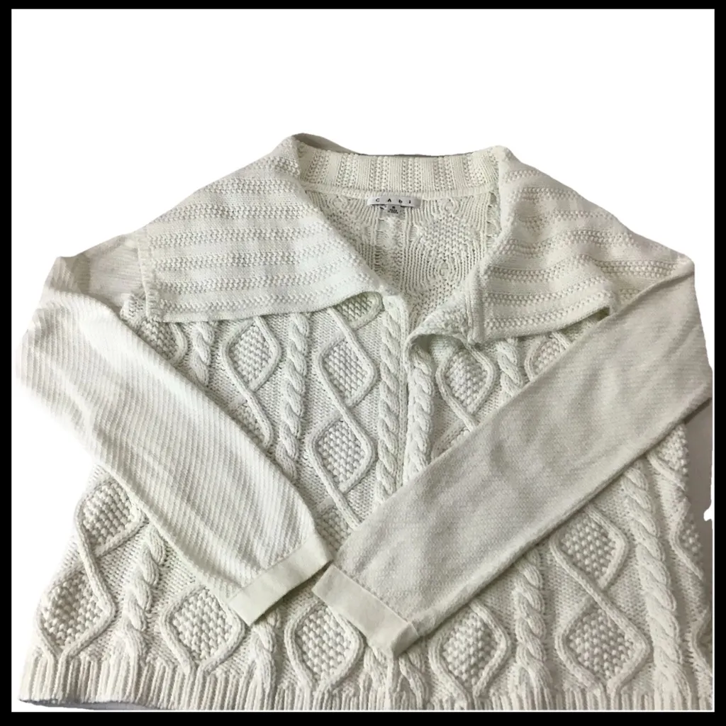 Cabi Women’s‎ Small White Cable Knit Sweater Jacket One Button Collared Cardigan - Image 2