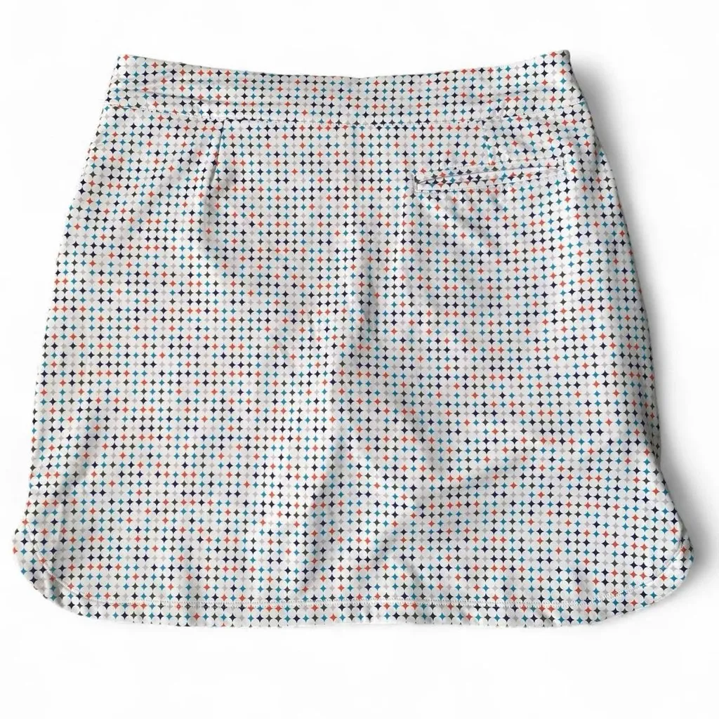 Peter Millar Performance Golf Skort Orange Navy Geometric Large UPF 50+ - Image 3