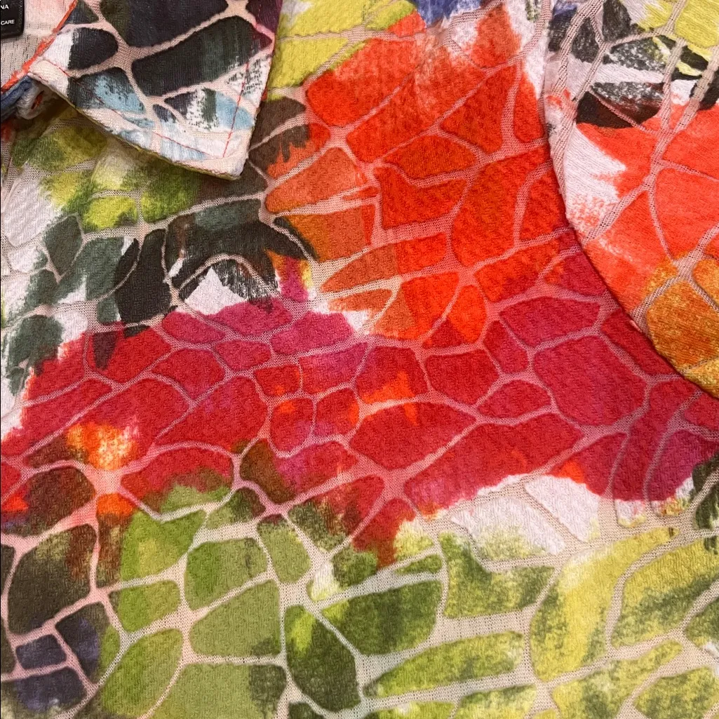 Ali Miles textured burnout multi color button front shirt top L Size L - Image 10