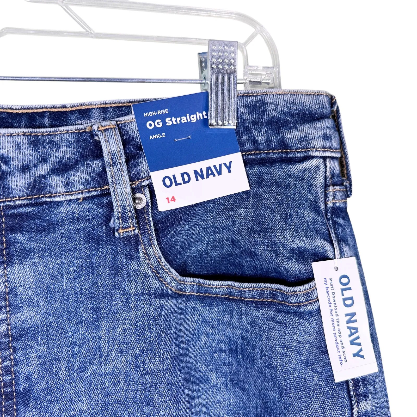 Old Navy Womens High Rise OG Straight Ankle Medium Acid Wash Y2K Jeans Sz 14 NWT - Image 4