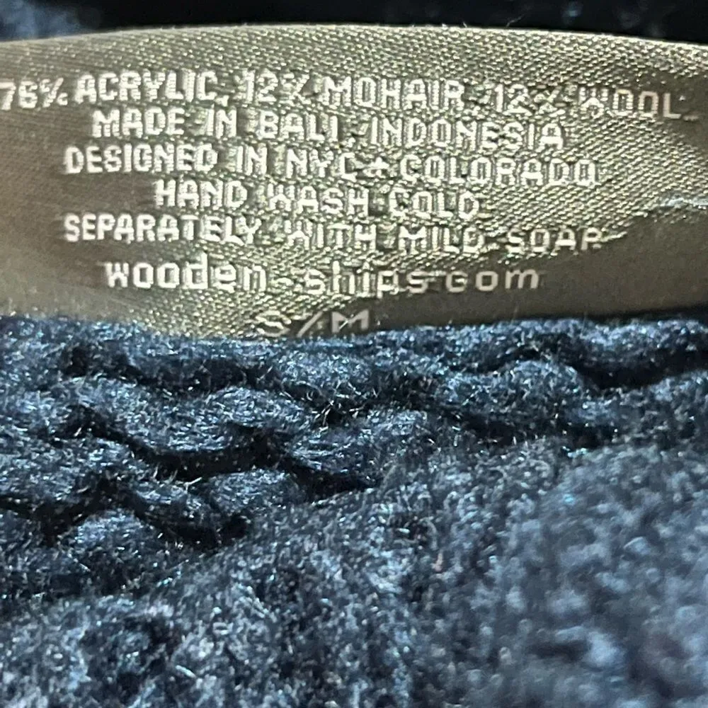 Wooden Ships Navy Cable Knit Sweater Acrylic/ Mohair/ Wool S/M - Image 6