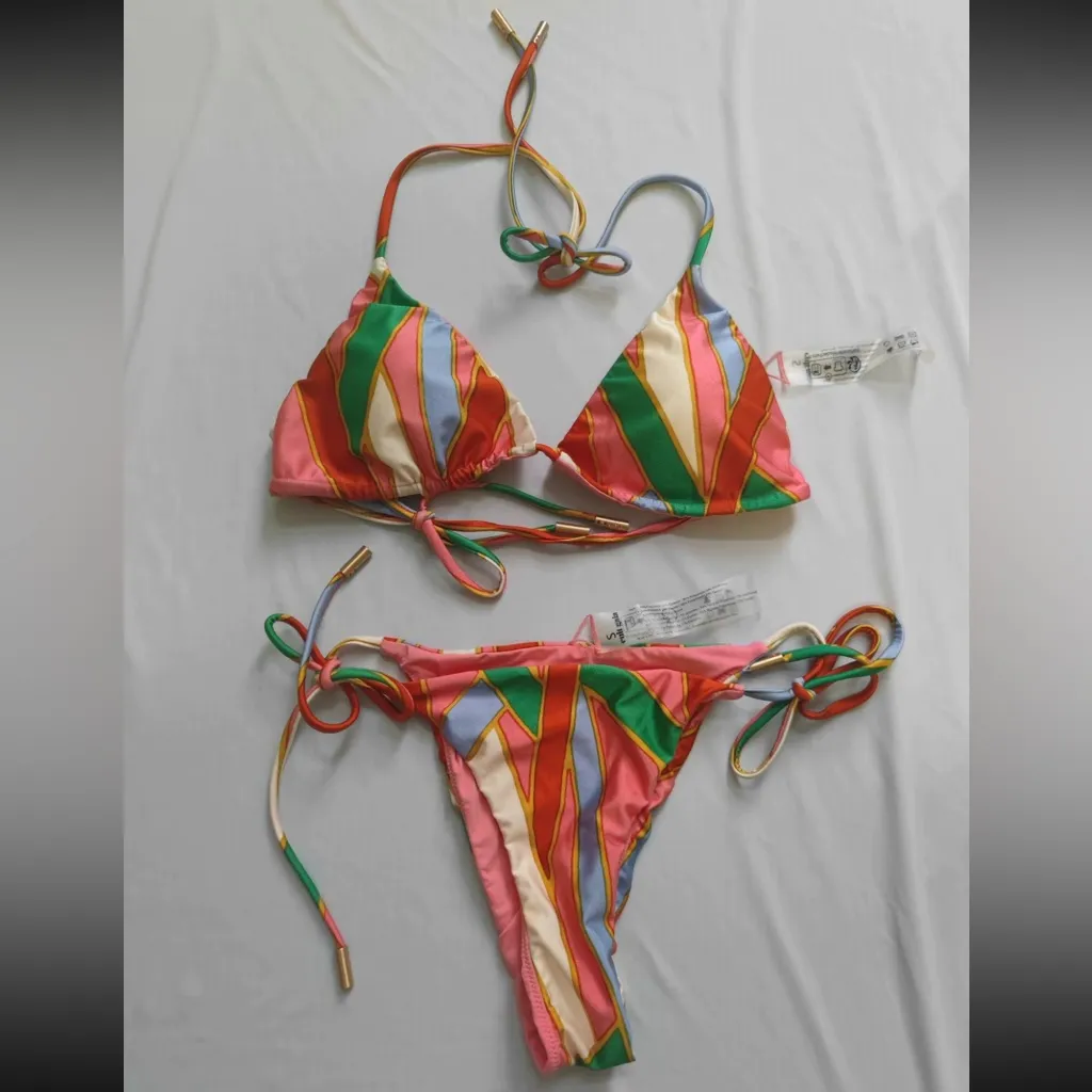 Cult Gaia Estella in Vintage Stripe Print   Set S
Colorful Striped Bikini Set - Image 3