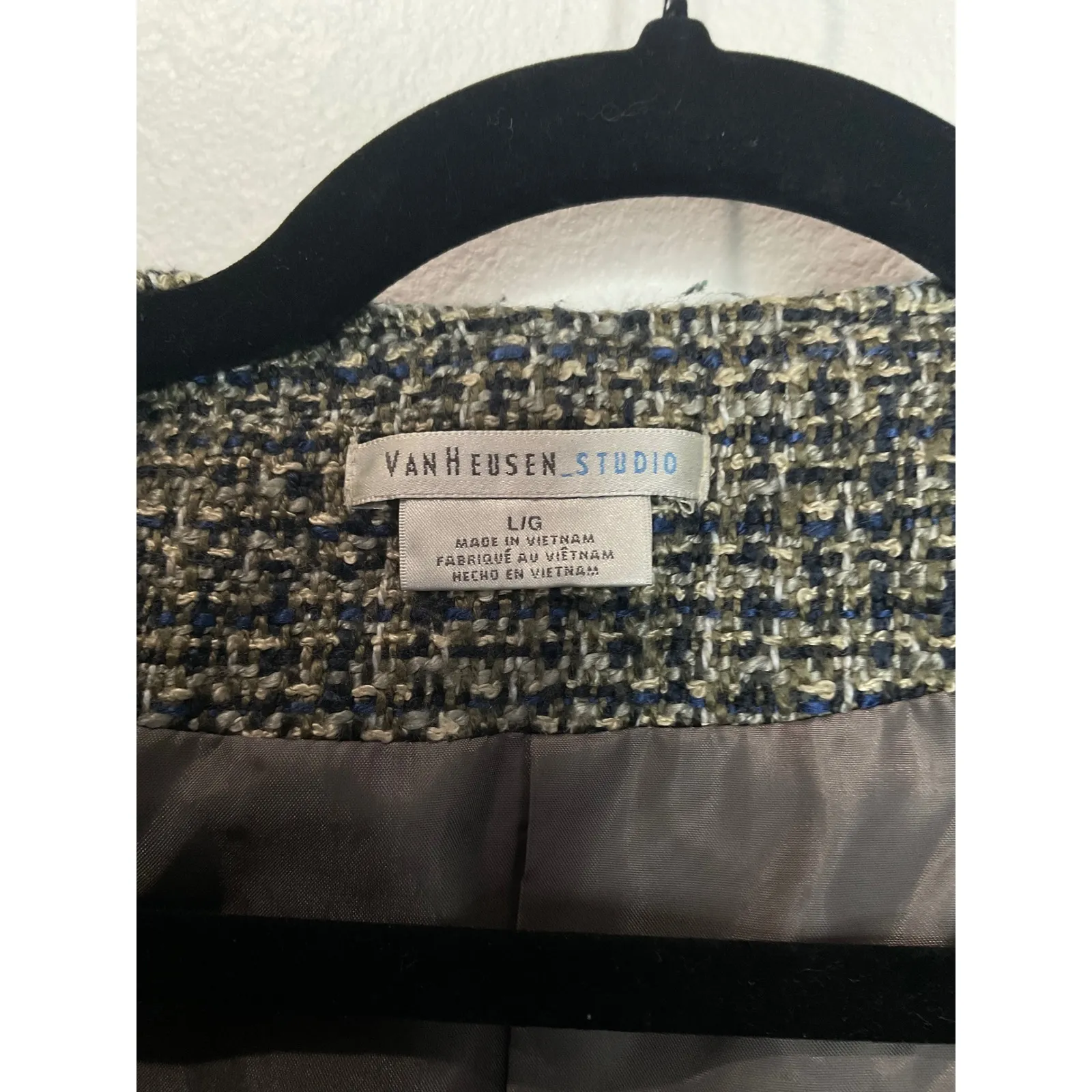 Van Heusen  STUDIO Women's Tweed Blazer Jacket LG Open Front Fringed - Image 3