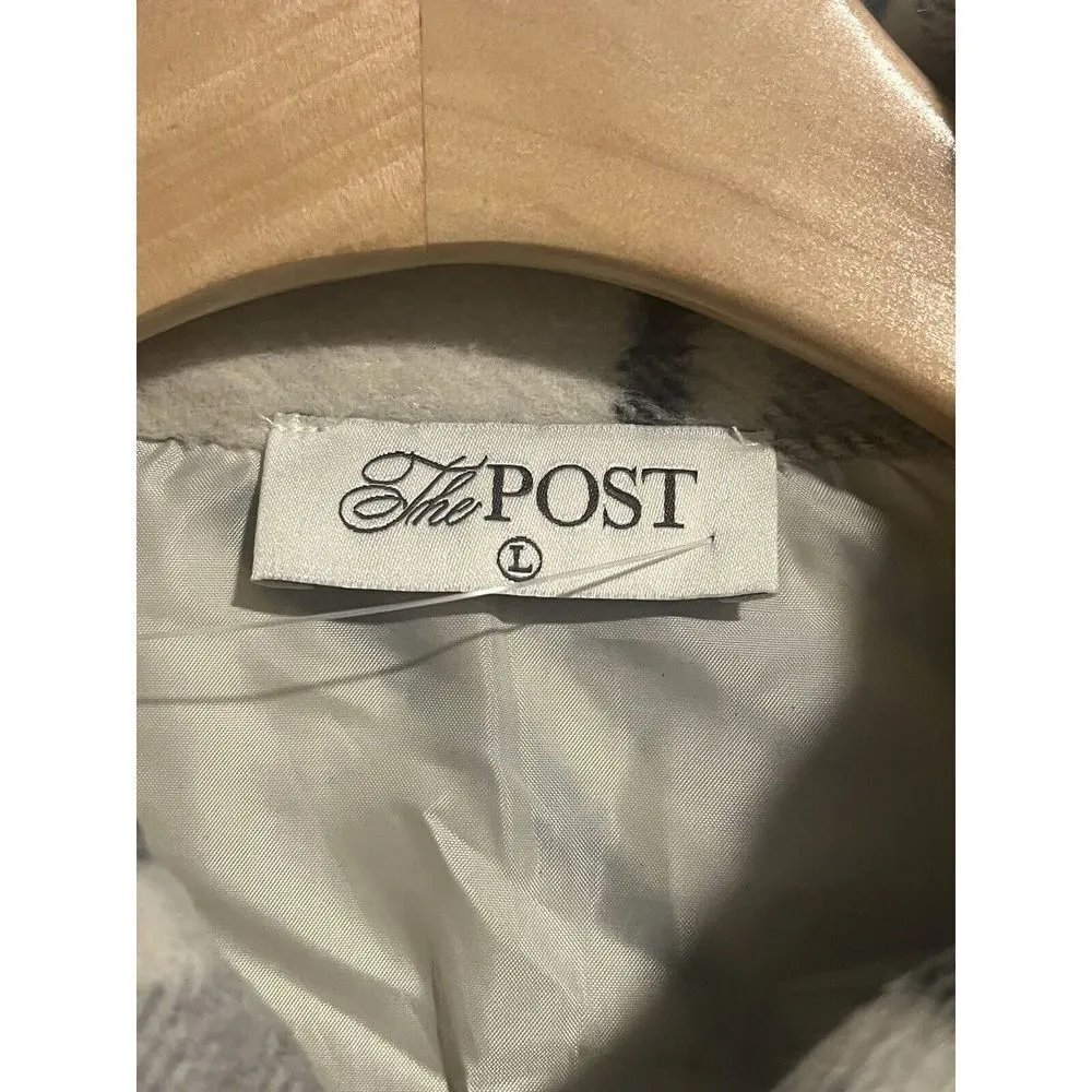 The Post Shacket Womens Large Plaid Fringed Flannel Jacket Western Full Button Gray - Image 9