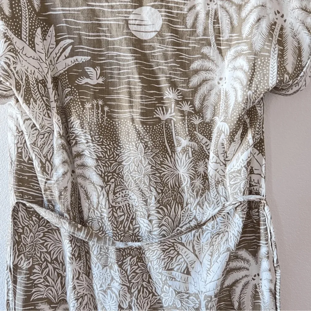 H&M Desmond and Dempsey Women's Green Linen Blend Tropical Print Mini Dress‎ XS - Image 8