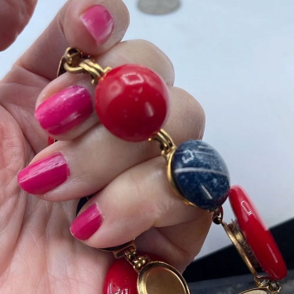 Vintage red white blue button style link bracelet. - Image 7