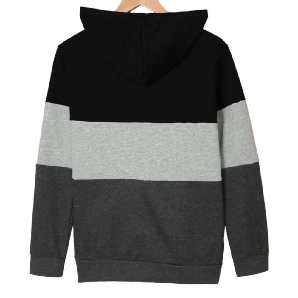 BLACK GRAY MULTI COLOR BLOCK FULL ZIP DRAWSTRING HOODIE SIZE 2XL 18 - Image 2