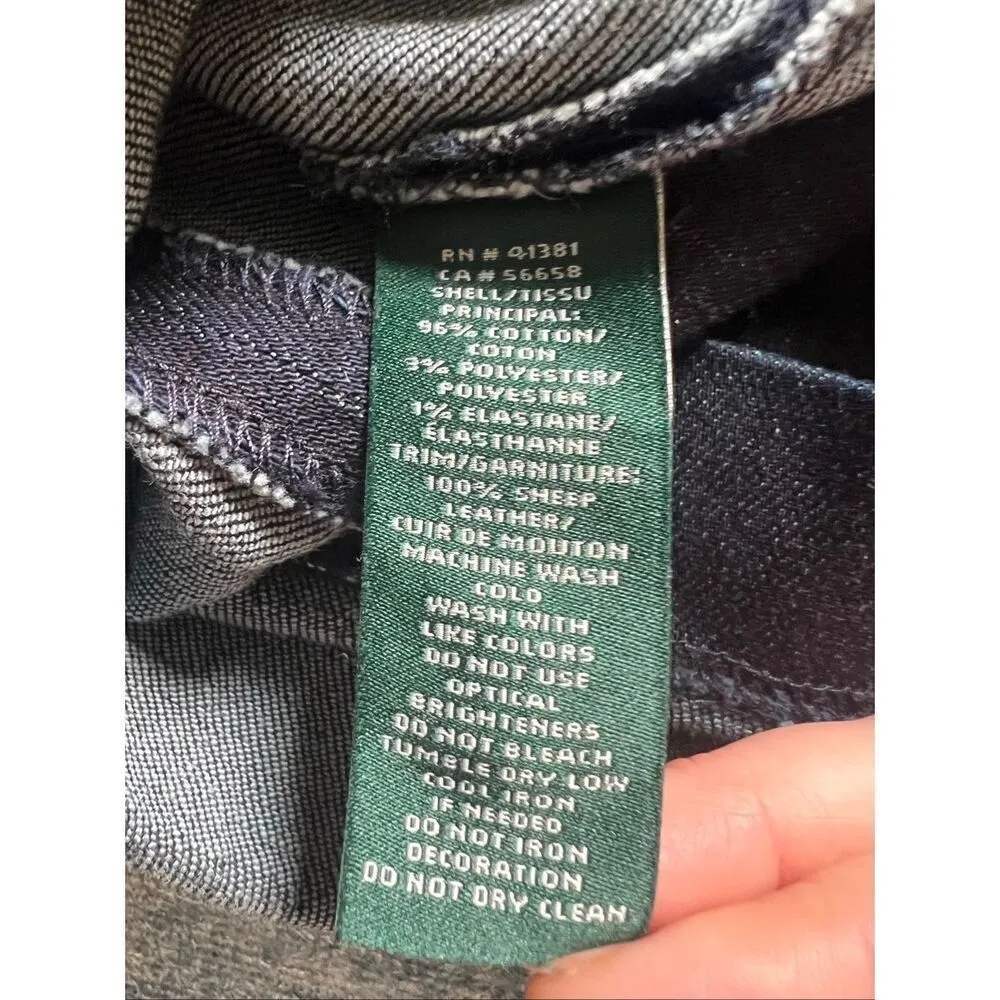 Lauren Ralph Lauren Dianva Denim Leather Trim Casual Dress Size 10 - Image 5