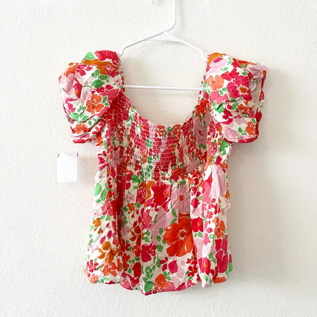 ASTR the‎ Label Nalda Blouse Floral Pink Puff Sleeve Size M NWT Revolve - Image 4