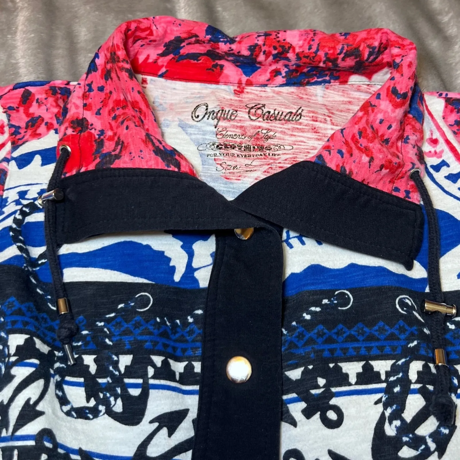 Onque Casuals Vintage Lightweight Jacket Women Large Red Blue Patriotic Nautical - Image 6