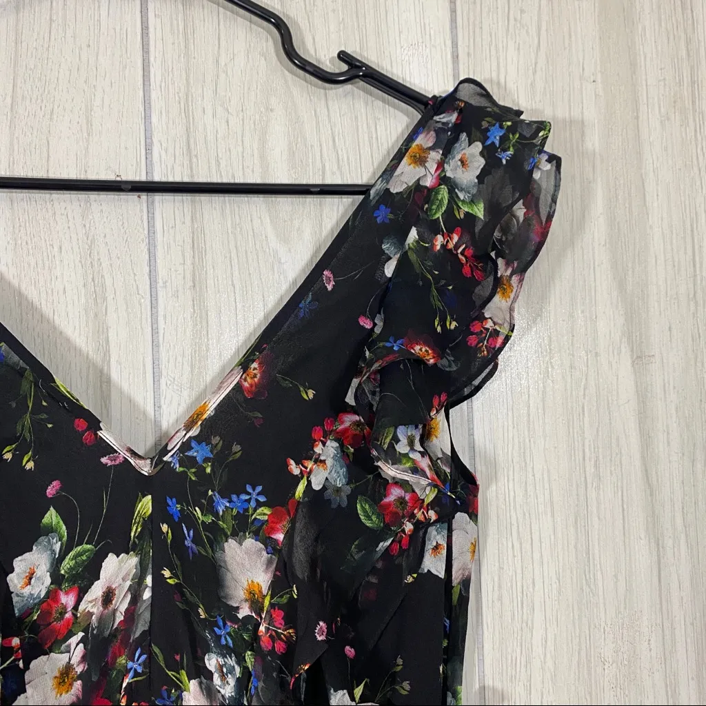 Marissa Webb Silk Viola Ruffle V Neck Maxi Dress S Black - Image 7