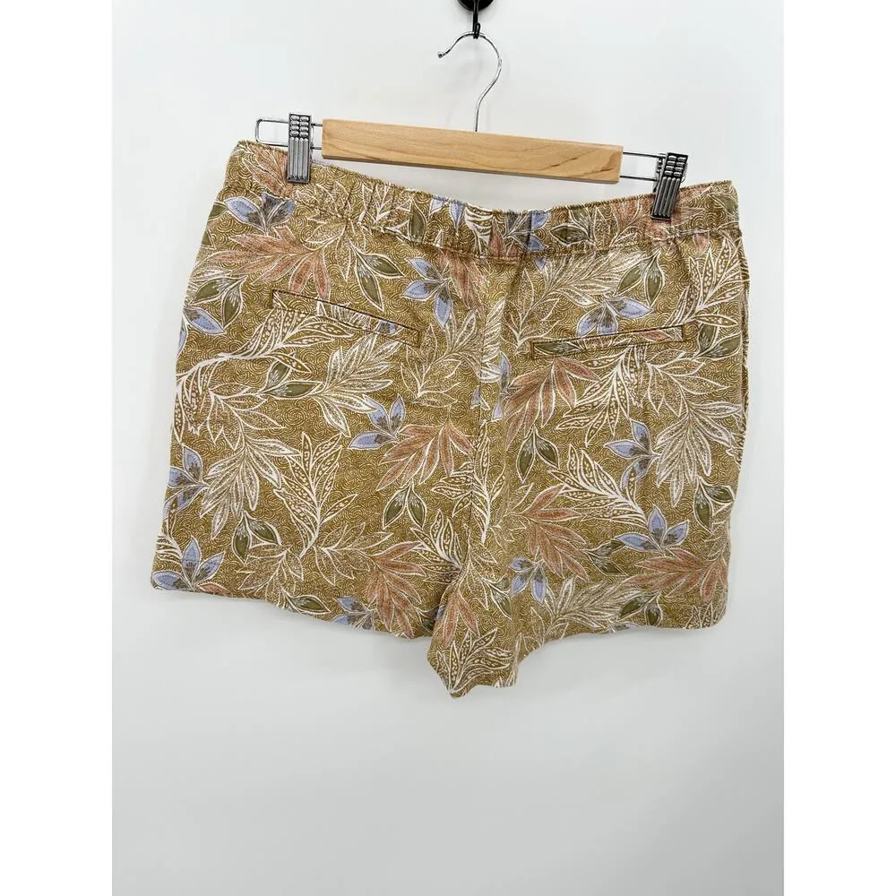 Cynthia Rowley Shorts Women LARGE Khaki Tan Floral Print 100% Linen Casual - Image 2