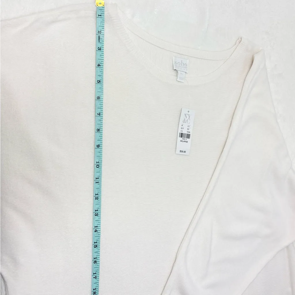 Soho white textured knit loose boxy sweater ,boat neck and 3/4 sleeves XXL - Image 11