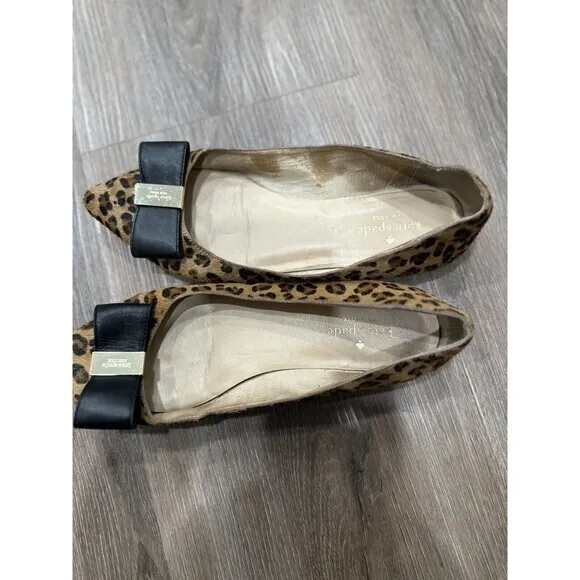 Kate Spade  Calf‎ Hair Leopard Leather Bow Flat 8 Pointed Toe Norah - Image 10