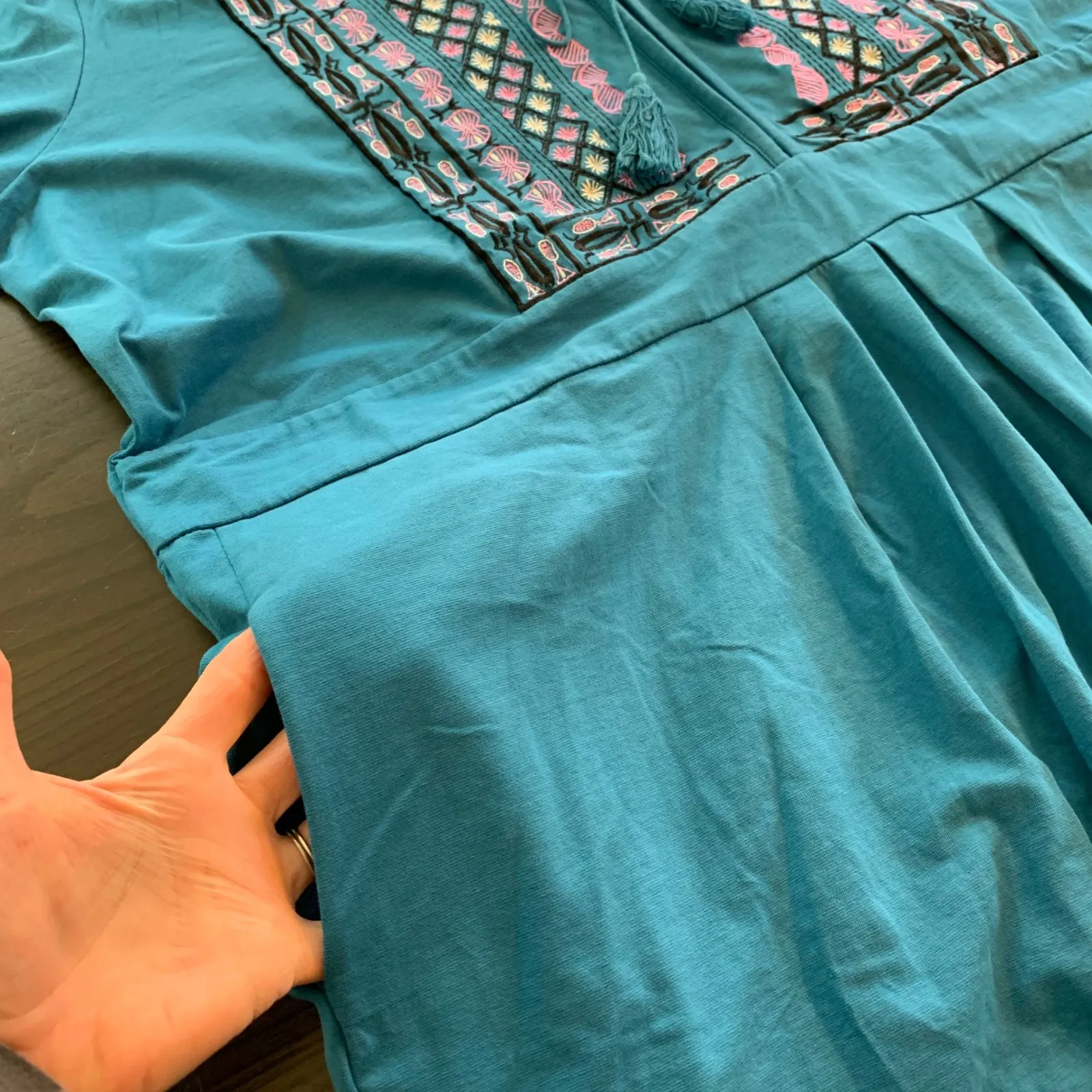 Ulla Popken Womens Dress 20 / 22 Teal Blue A Line Fit Embroidered Tassel Plus Sz Size undefined - Image 6