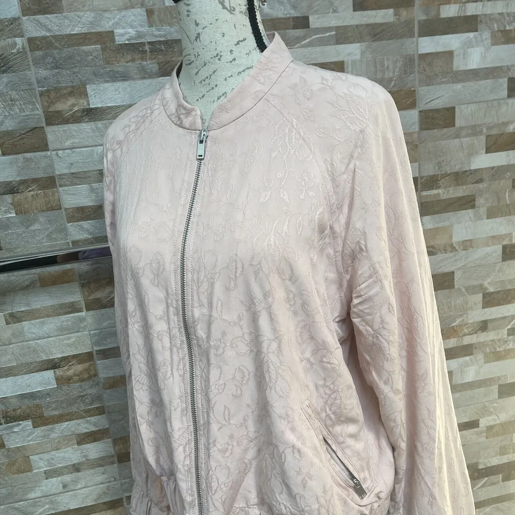 LOFT blush pink bomber jacket lightweight embroidered Sz L - Image 8