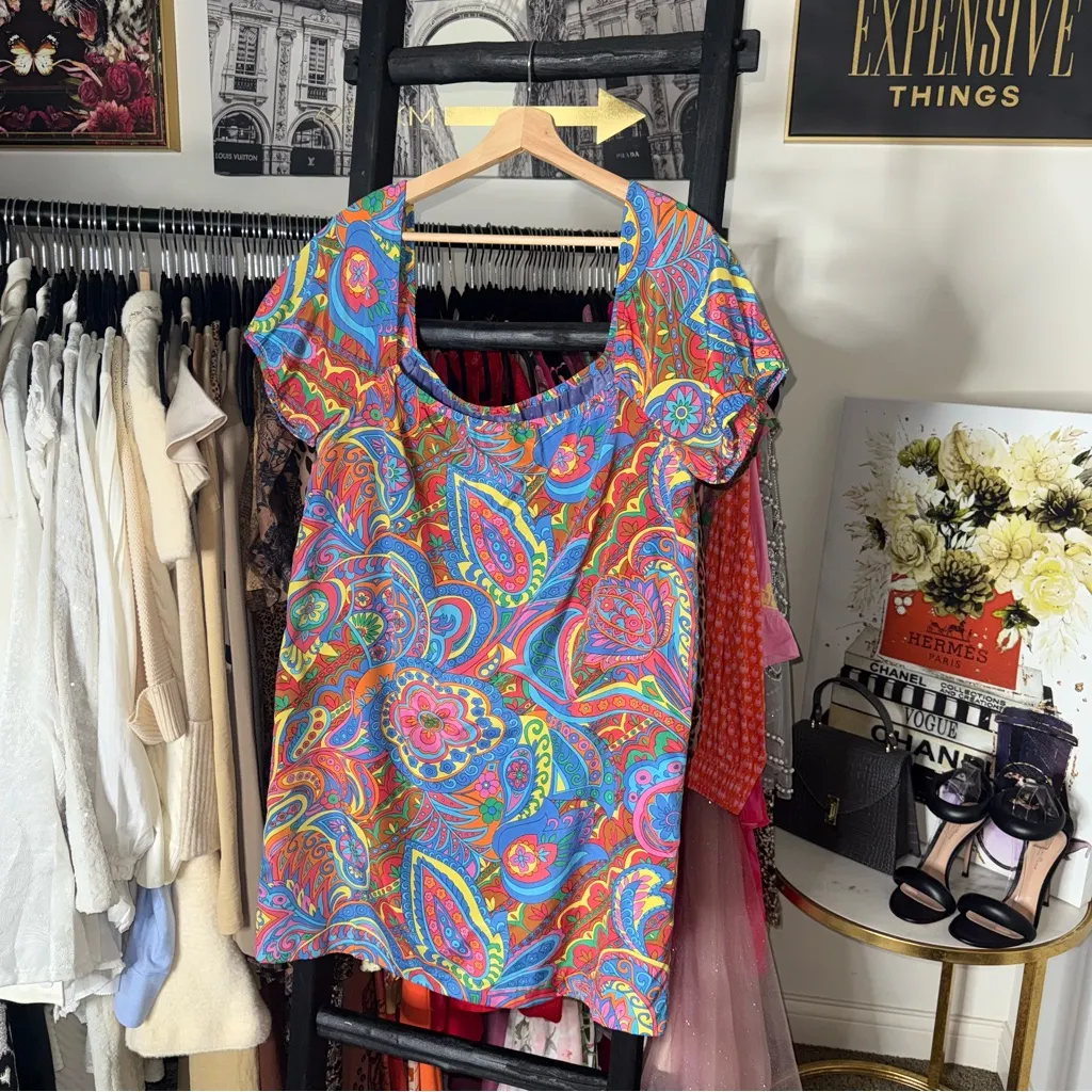 Vintage Tibi New York Silk Paisley Scoop Neck Mini Dress Womens Size 4 EUC - Image 4