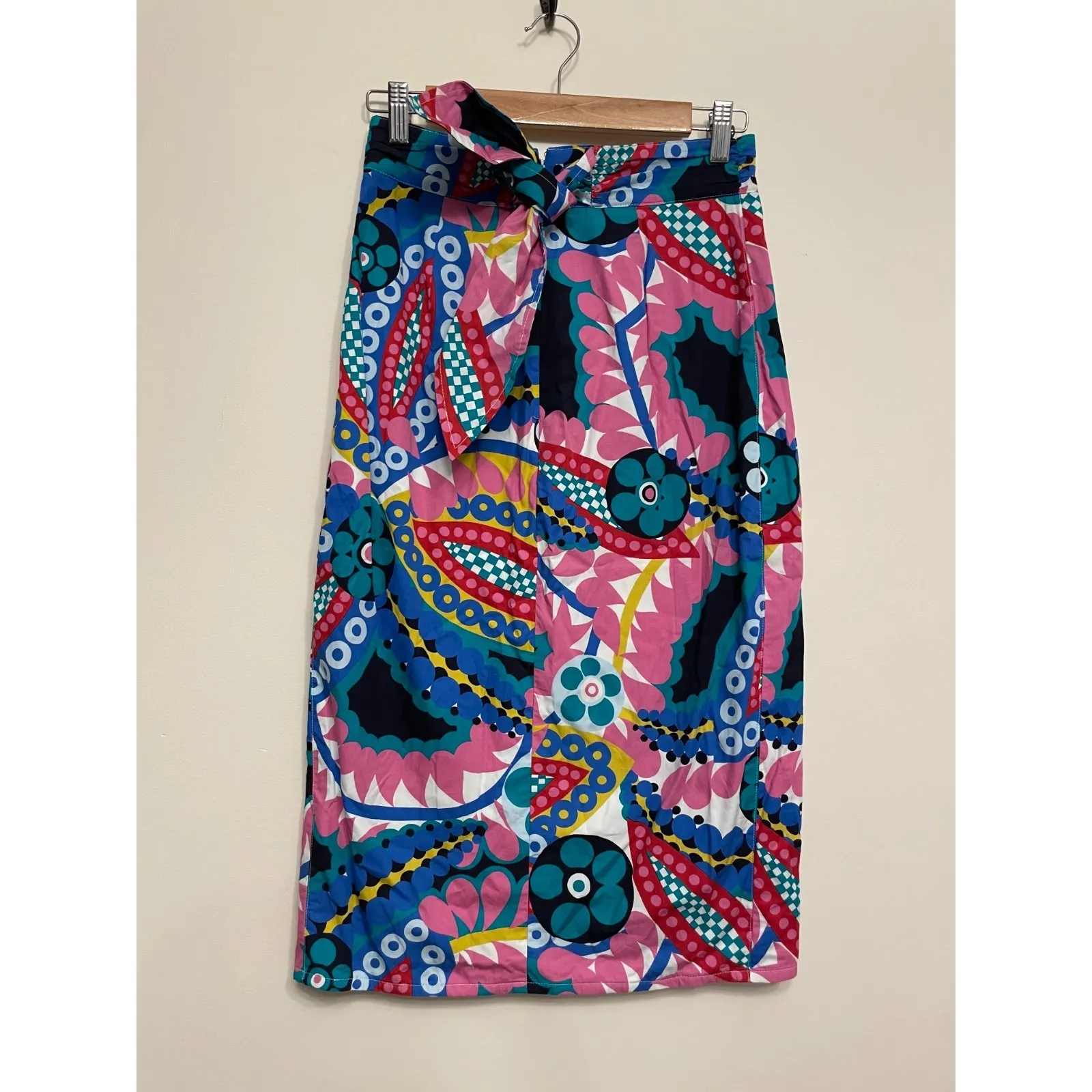 J. Crew Ratti Tulip Skirt Women Size 2‎ Colorful Kaleidoscope Floral Tie Midi - Image 3