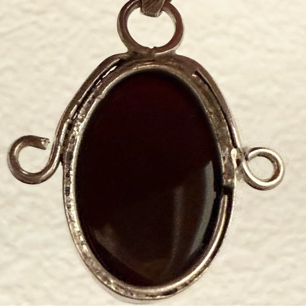 Vintage Handcrafted Silver Agate Oval Natural Stone Cabochon Pendant 7.1g. Black - Image 14