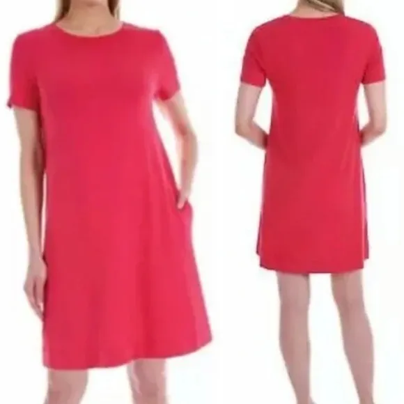 Ellen Tracy Robin Red Jersey Knit T-Shirt Midi Shift Dress Size Medium - Image 2