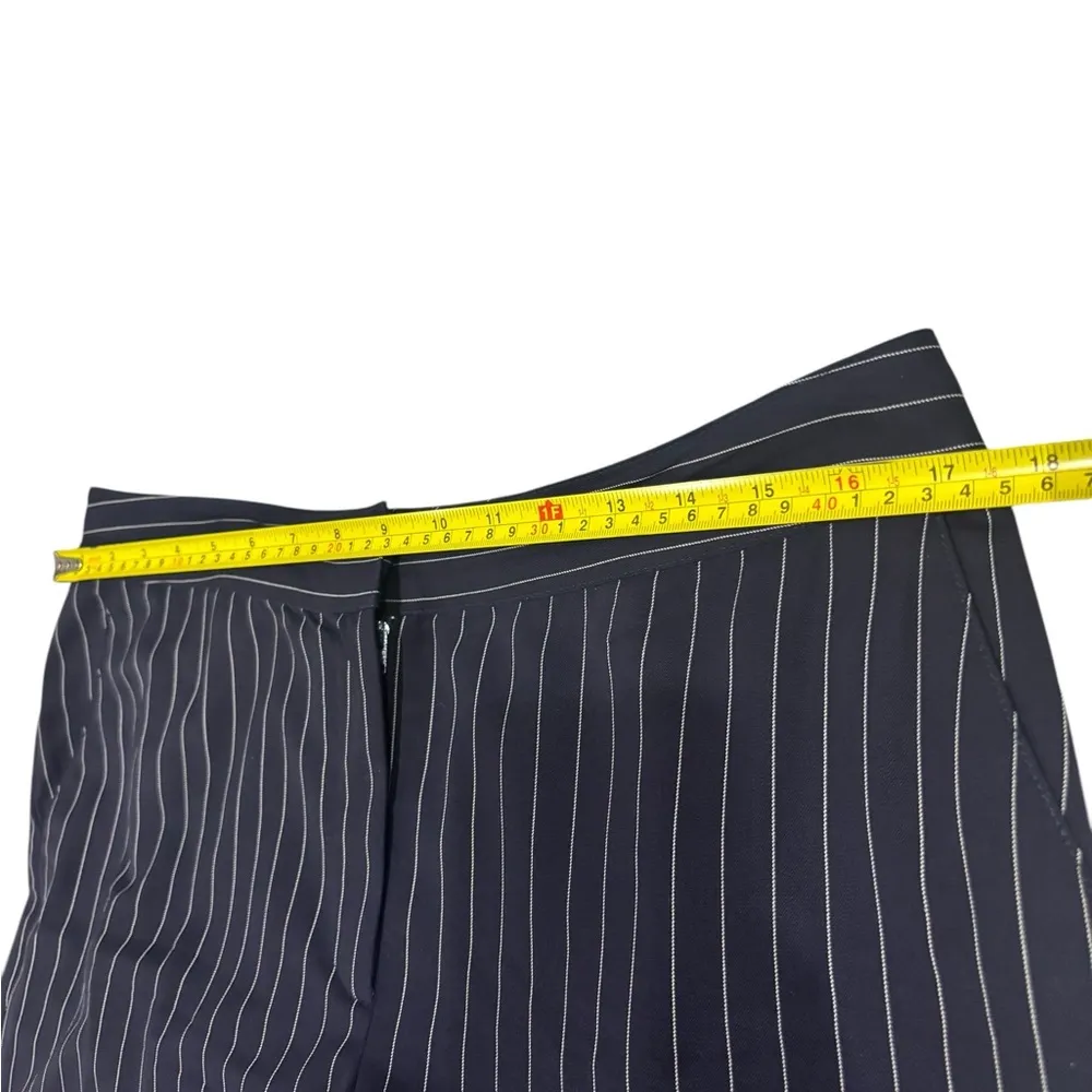 St John Pants Women 10 Navy Blue White Striped Wool Blend Wide Leg Trousers - Image 5