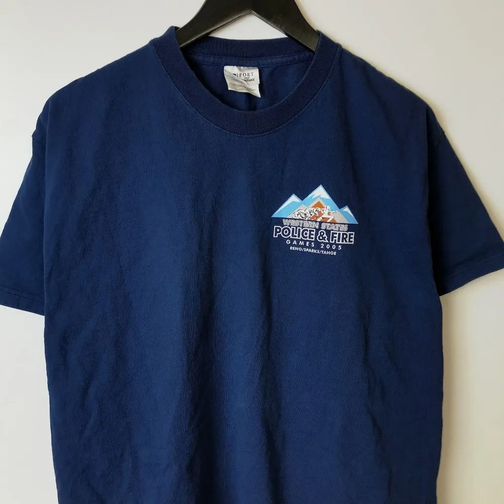 2005 Western States Police & Fire T Shirt Games Mountain Graphic Tee Blue Large - Image 5