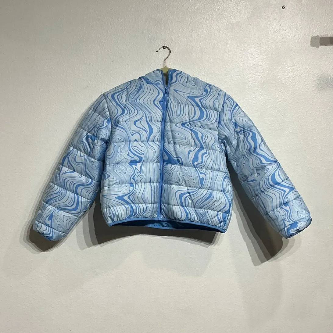 Wild Fable Blue Marble Hooded Puffer Jacket Sz S NWT - Image 2