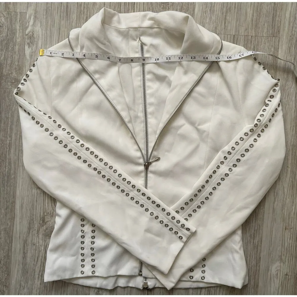 Unbranded | Women's Studded Rivet Zippered Coat Jacket | Small White - Image 2