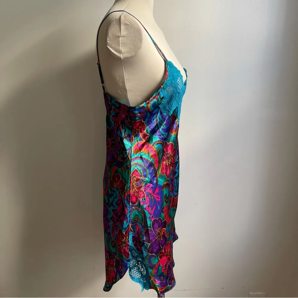 Vintage Victorias Secret Gold Label Paisley Satin Lace Slip Dress Chemise Medium - Image 3