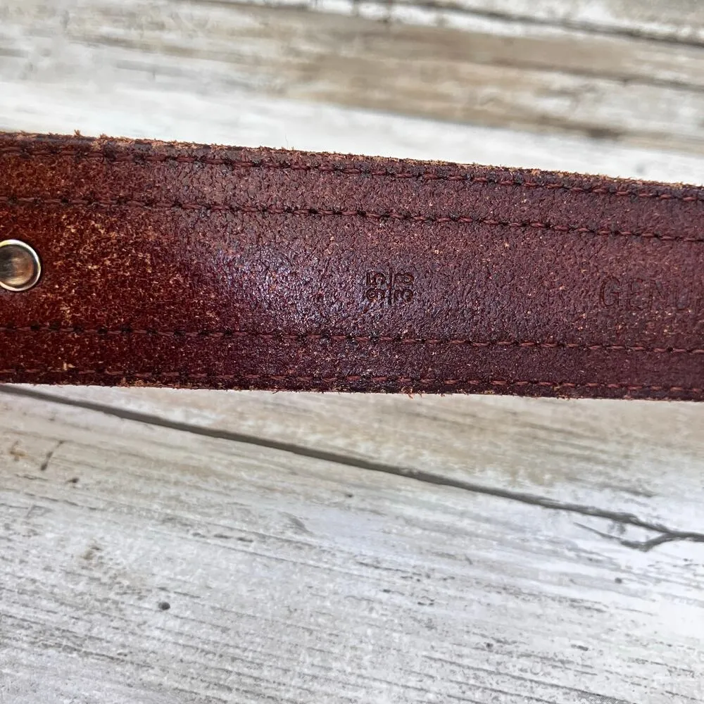 Fossil Western Leather Belt Sz 38 Brown Metal Woven Concho Silver Tone Cowgirl - Image 10