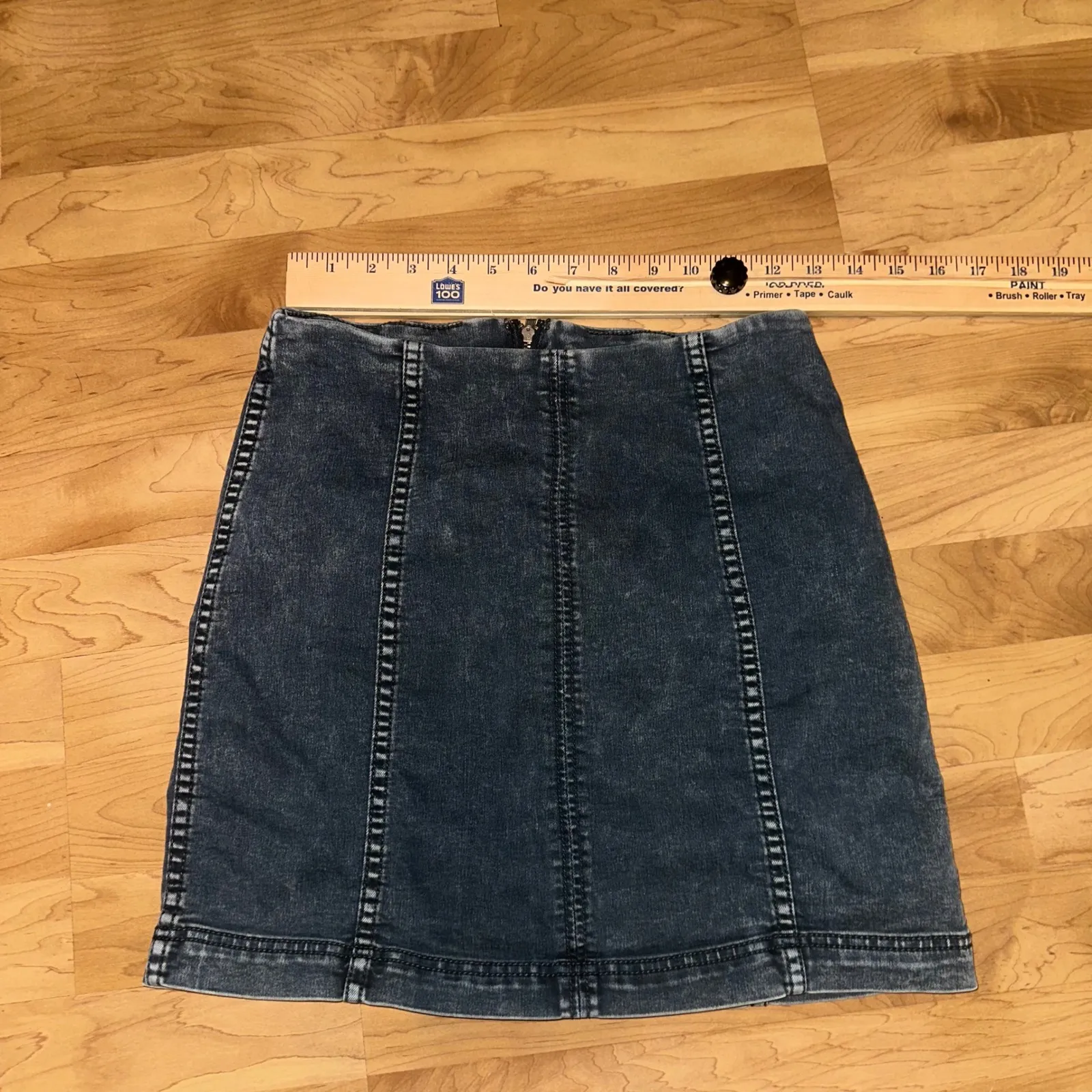Free People Denim Mini Skirt dark Wash Blue Jean Skater Skirt‎ Size 8 - Image 2