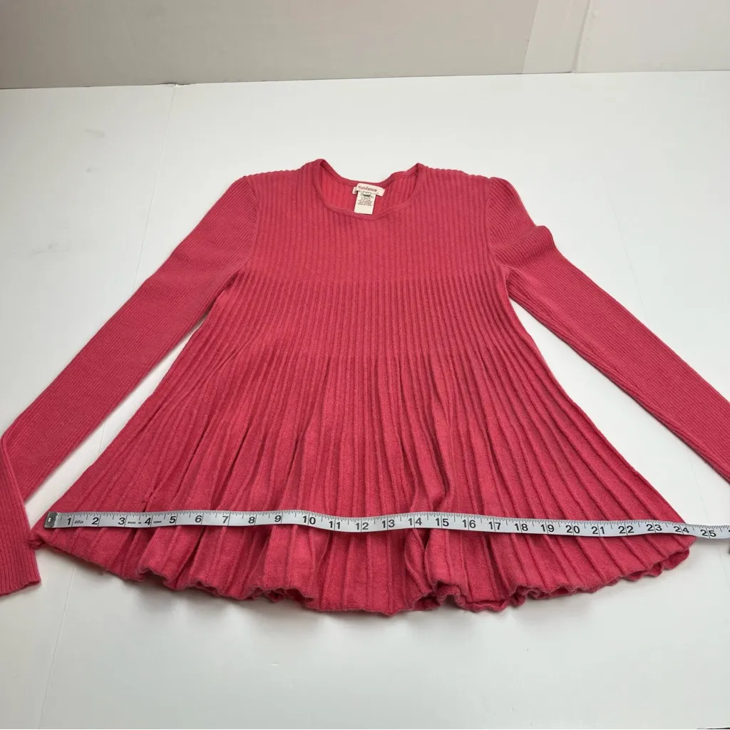 Sundance Pink Pleated‎ Ribbed Women's Top Sweater Size XS Cashmere Wool *FLAWED - Image 10