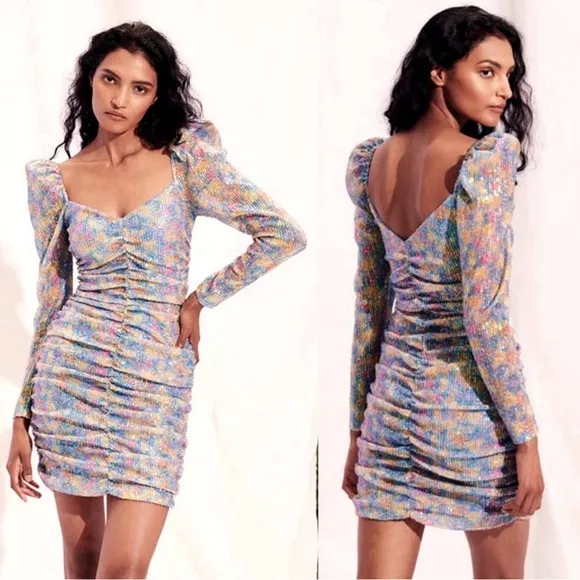 NEW SAYLOR Floral Sequin Long Sleeve Minidress in Blue Multi, Size M New w/Tag - Image 2