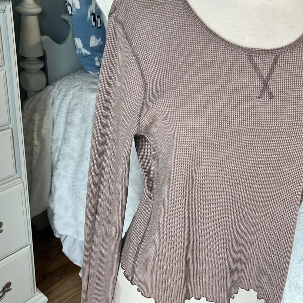 Waffle Shirt Comfy Brown Lettuce Trim - Image 13