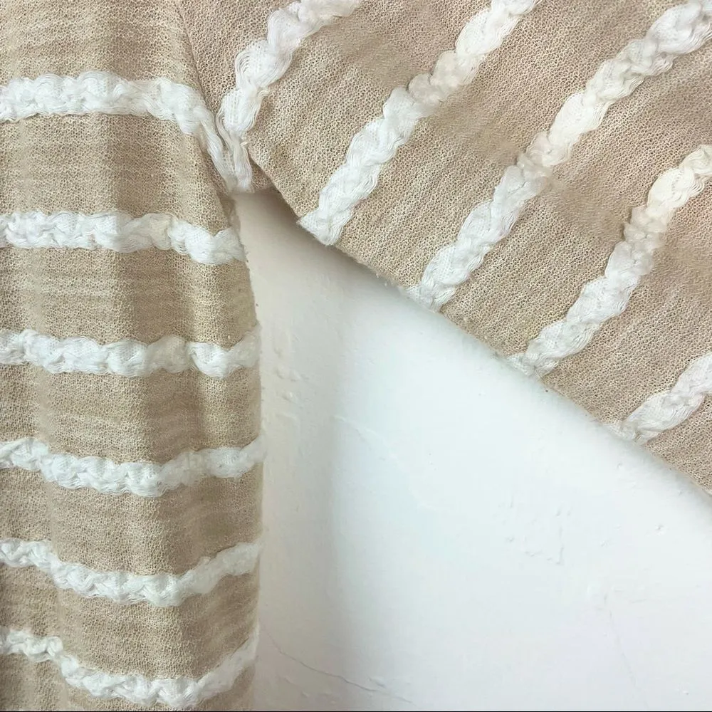 Chico's  Beige White Striped Open Front Long Sleeve Cardigan Small - Image 3