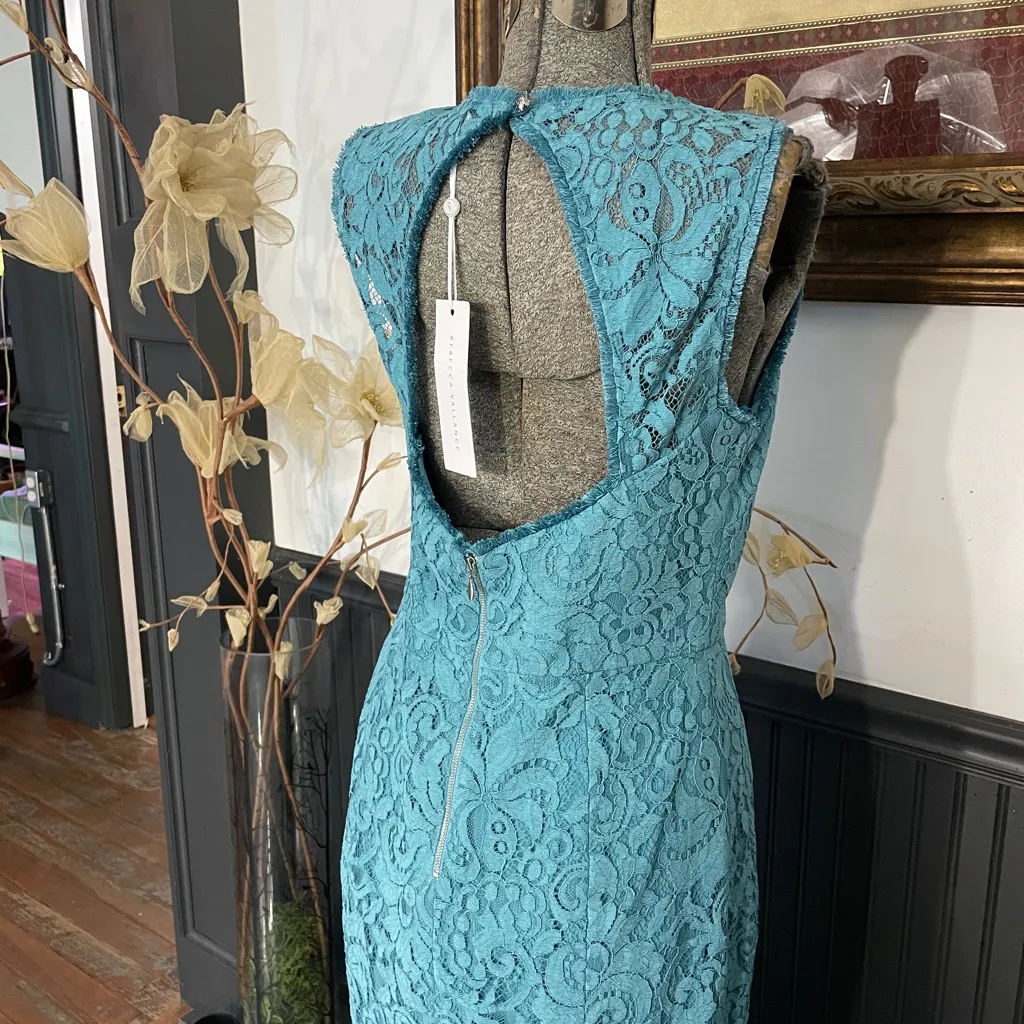 NWT Rebecca Vallance Mae Dress Cutout Fluted Corded Lace Blue Gown - Image 10