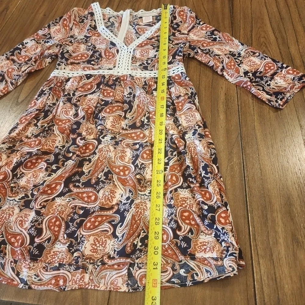 Flying Tomato knee length V Neck embroidered paisley swing sheath Mini dress L - Image 9