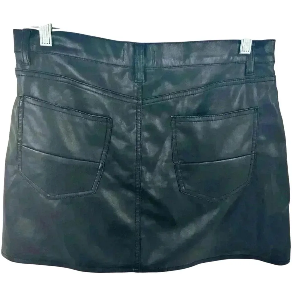 Dance & Marvel Women's Distressed Black Denim faux leather Mini Skirt Size M - Image 3