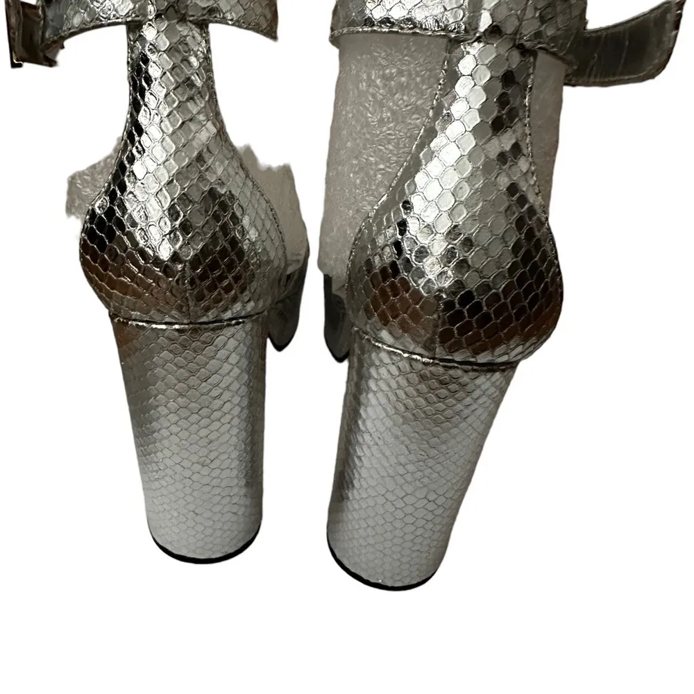 Snake EMBOSSED PLATFORM HIGH BLOCK HEEL SANDALS size 7.5 - Image 6