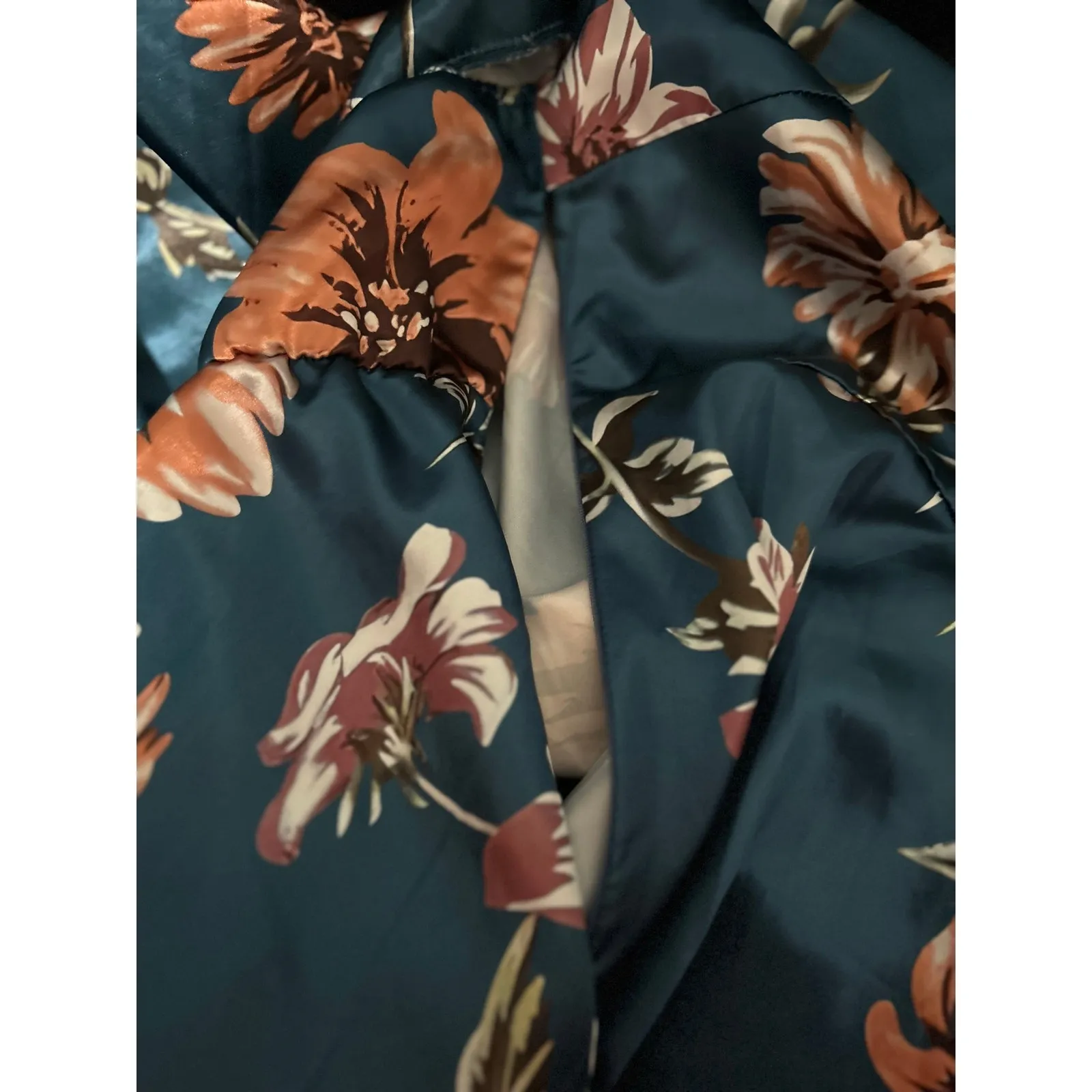 Shein Curve Women's Green Brown Peach Floral‎ Shiny Spaghetti Dress Size 4XL - Image 6