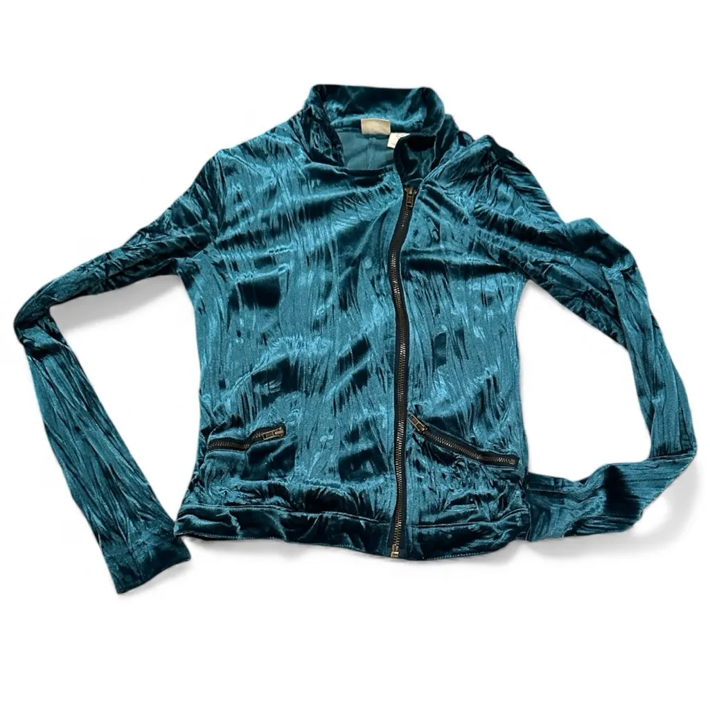 Mudd Shimmering Teal Moto Y2K Bomber Jacket Size XS - Image 5