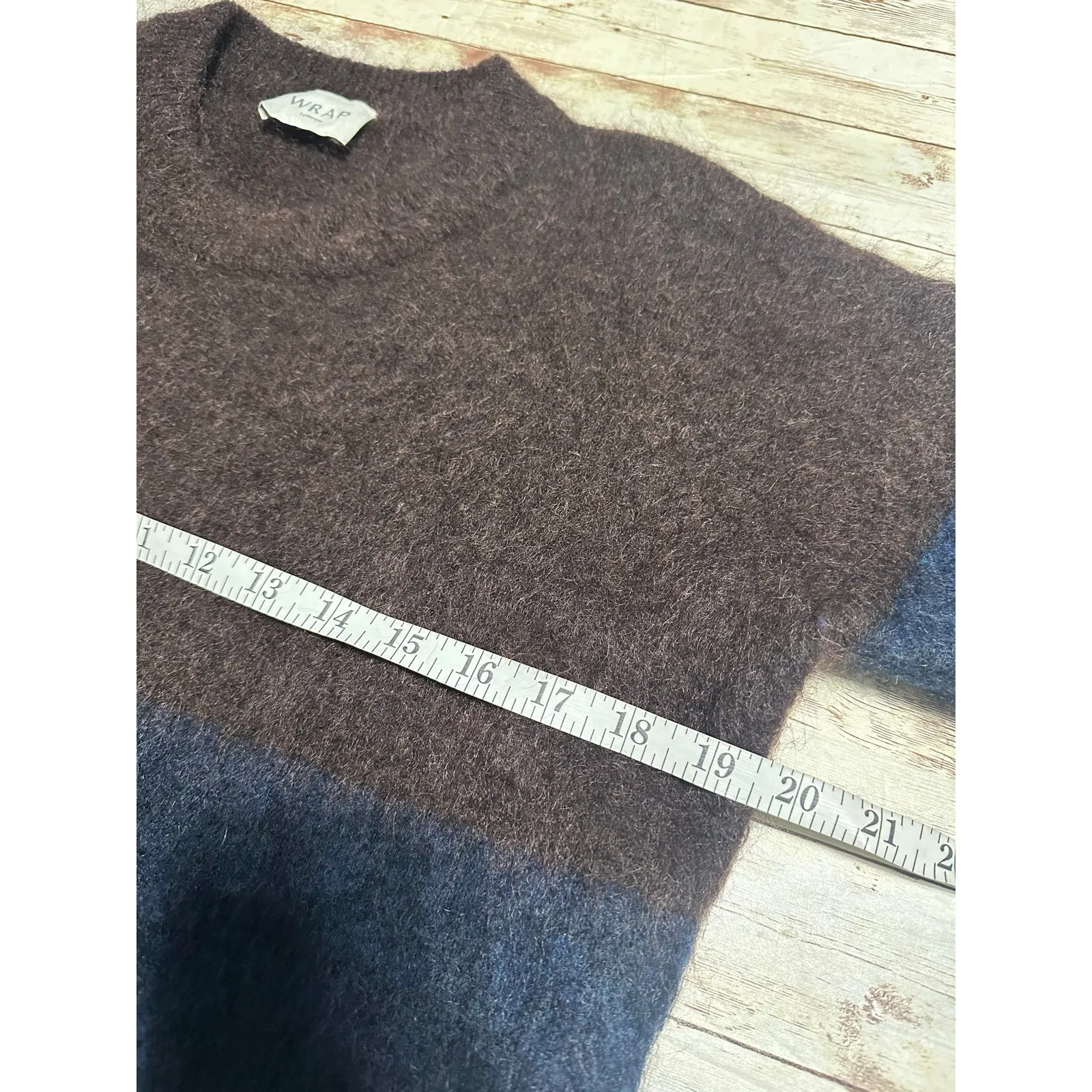 Wrap London Mohair Merino Crewneck Sweater Color Size 4 Blue Brown Gold Soft - Image 7