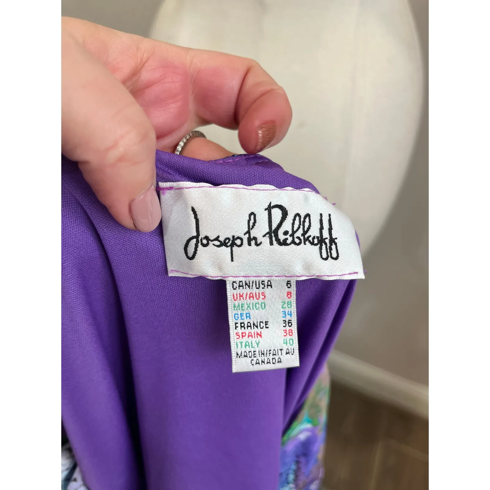 Joseph Ribkoff Vintage Abstract Print Wrap Fit Flare Dress Cocktail Size 6 - Image 7