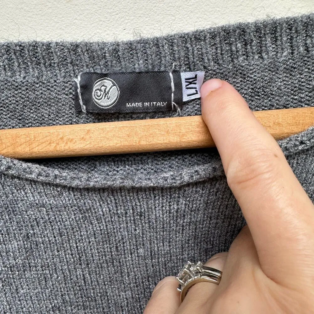 Made in Italy Gray Crewneck Long Sleeve Sweater Medium Size L - Image 3