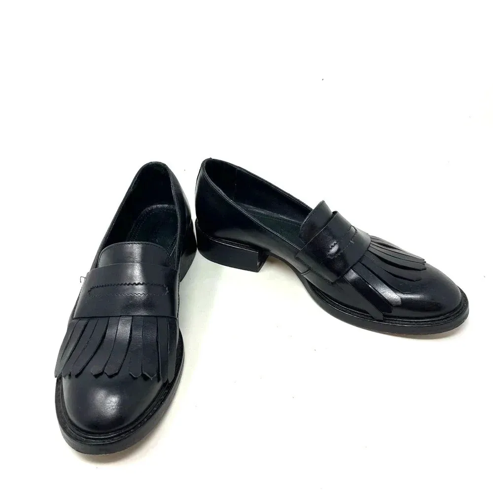 Sarah Chofakian Moma Black Leather Fringe Loafers Size‎ 35 / US 6 - Image 3