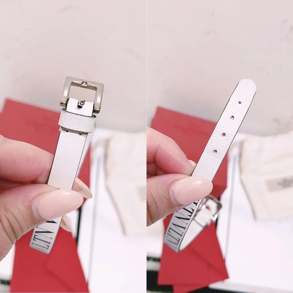 Authentic Valentino Garavani White & Black Thin Leather VLTN Buckle Bracelet - Image 7