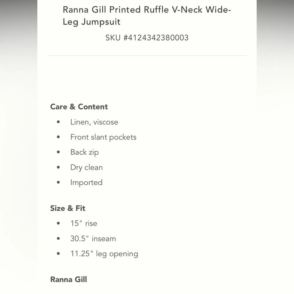 Anthropologie Ranna Gill Ruffle V Neck Wide Leg Jumpsuit NEW - Image 4