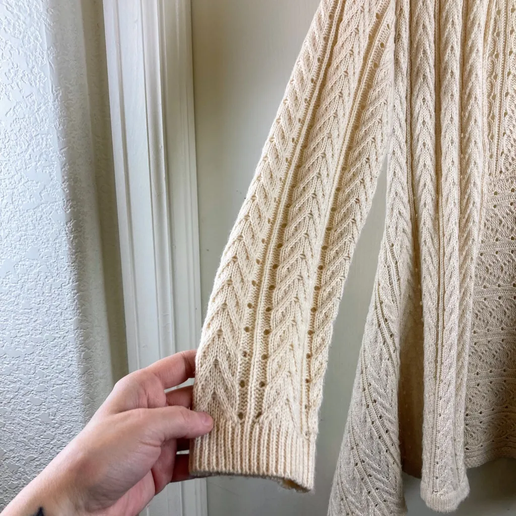 ShowPo. Cream Colored Long Sleeve Open Cardigan with Cascading on Bottom A191 Size 6 - Image 7