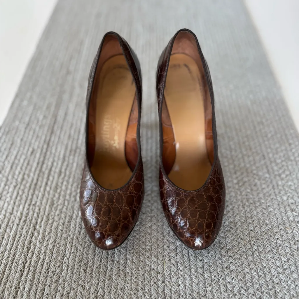 Vintage Troylings 40s/50s Dk Brown Alligator Leather Pumps Heels Dress Shoes 5 - Image 5